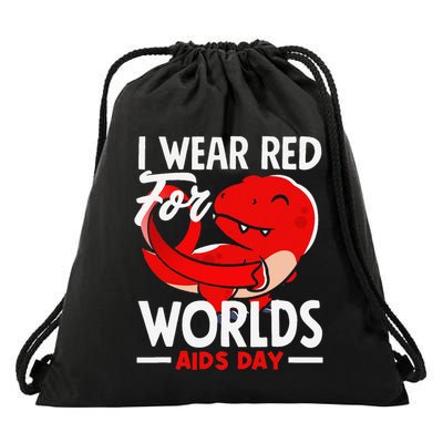 I Wear Red For Worlds Aids Day Hiv Aids Awareness Drawstring Bag