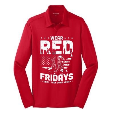 I Wear Red On Fridays Until They Come Home Duty US Military Silk Touch Performance Long Sleeve Polo