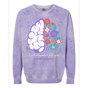 I Will Remember For You Alzheimers Awareness Brain Disorder Colorblast Crewneck Sweatshirt