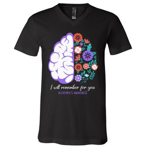 I Will Remember For You Alzheimers Awareness Brain Disorder V-Neck T-Shirt