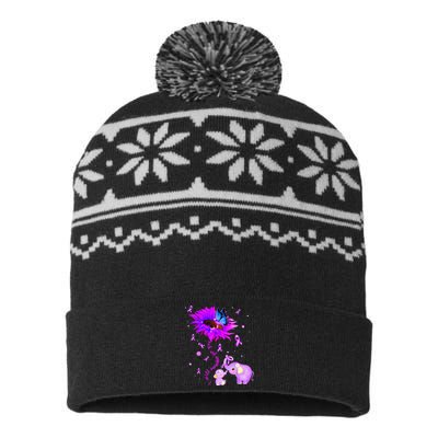 I Will Remember For You Elephant Flower Alzheimers Awareness USA-Made Snowflake Beanie