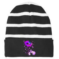 I Will Remember For You Elephant Flower Alzheimers Awareness Striped Beanie with Solid Band