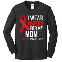 I Wear Red For My Mom Stroke Warrior Mom Stroke Awareness Kids Long Sleeve Shirt