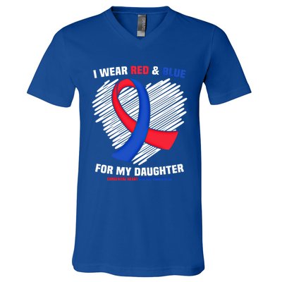 I Wear Red And Blue For My Daughter Chd Awareness Gift V-Neck T-Shirt