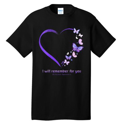 I Will Remember For You Butterfly Alzheimers Awareness Tall T-Shirt