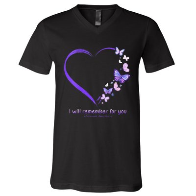 I Will Remember For You Butterfly Alzheimers Awareness V-Neck T-Shirt