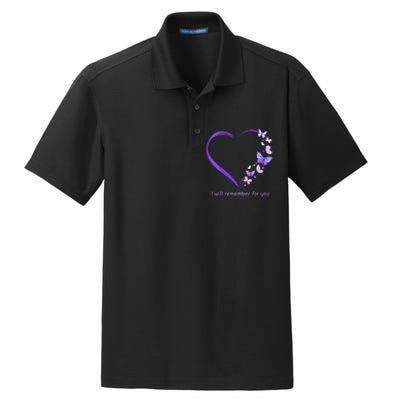 I Will Remember For You Butterfly Alzheimers Awareness Dry Zone Grid Polo