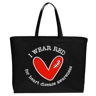 I Wear Red For Heart Disease Awareness Month Cotton Canvas Jumbo Tote