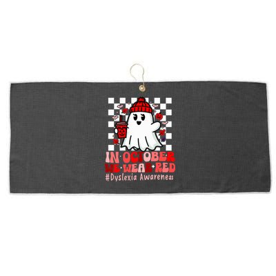 I Wear Red Dyslexia Awareness Month Ghost Halloween Large Microfiber Waffle Golf Towel