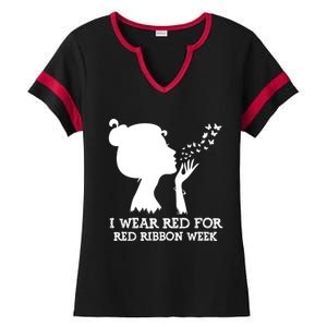 I Wear Red For Red Ribbon Week Awareness American Gift Ladies Halftime Notch Neck Tee