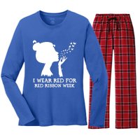 I Wear Red For Red Ribbon Week Awareness American Gift Women's Long Sleeve Flannel Pajama Set 