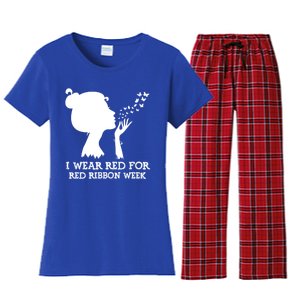 I Wear Red For Red Ribbon Week Awareness American Gift Women's Flannel Pajama Set