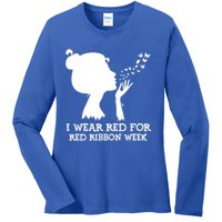 I Wear Red For Red Ribbon Week Awareness American Gift Ladies Long Sleeve Shirt