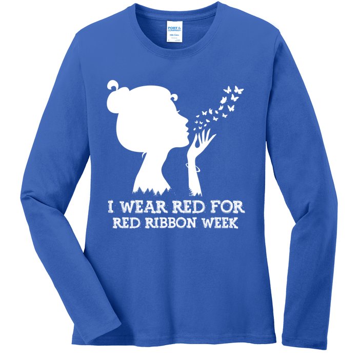 I Wear Red For Red Ribbon Week Awareness American Gift Ladies Long Sleeve Shirt