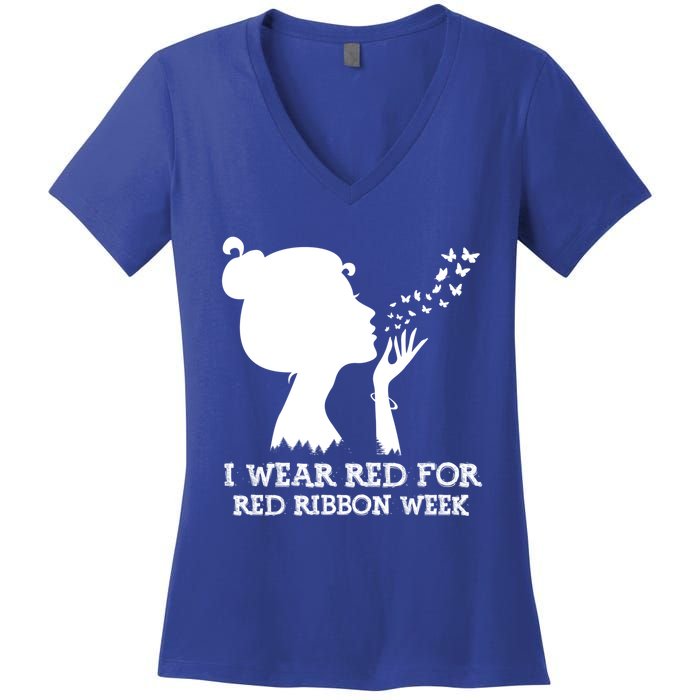 I Wear Red For Red Ribbon Week Awareness American Gift Women's V-Neck T-Shirt