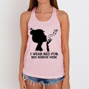 I Wear Red For Red Ribbon Week Awareness American Gift Women's Knotted Racerback Tank