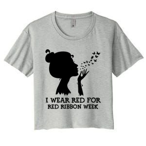 I Wear Red For Red Ribbon Week Awareness American Gift Women's Crop Top Tee