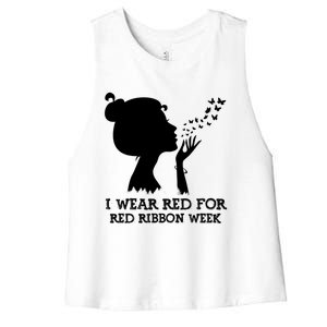 I Wear Red For Red Ribbon Week Awareness American Gift Women's Racerback Cropped Tank