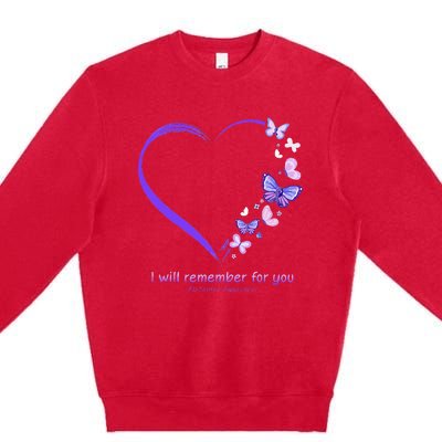 I Will Remember For You Butterfly Alzheimers Awareness Premium Crewneck Sweatshirt