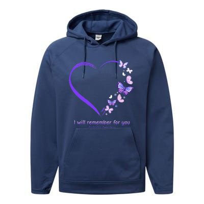 I Will Remember For You Butterfly Alzheimers Awareness Performance Fleece Hoodie