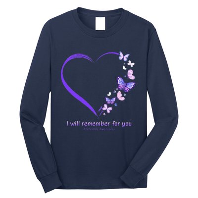 I Will Remember For You Butterfly Alzheimers Awareness Long Sleeve Shirt