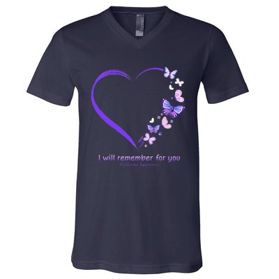 I Will Remember For You Butterfly Alzheimers Awareness V-Neck T-Shirt