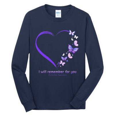 I Will Remember For You Butterfly Alzheimers Awareness Tall Long Sleeve T-Shirt