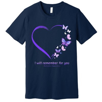 I Will Remember For You Butterfly Alzheimers Awareness Premium T-Shirt