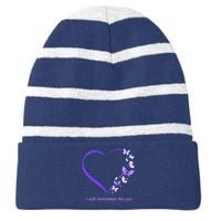 I Will Remember For You Butterfly Alzheimers Awareness Striped Beanie with Solid Band