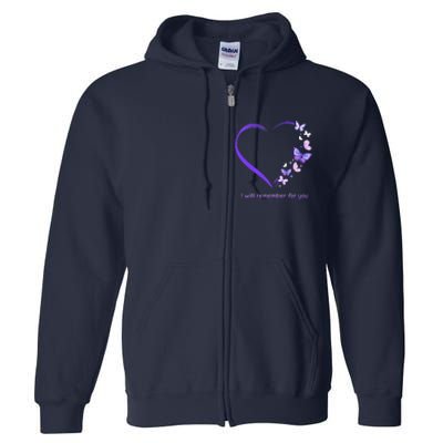 I Will Remember For You Butterfly Alzheimers Awareness Full Zip Hoodie