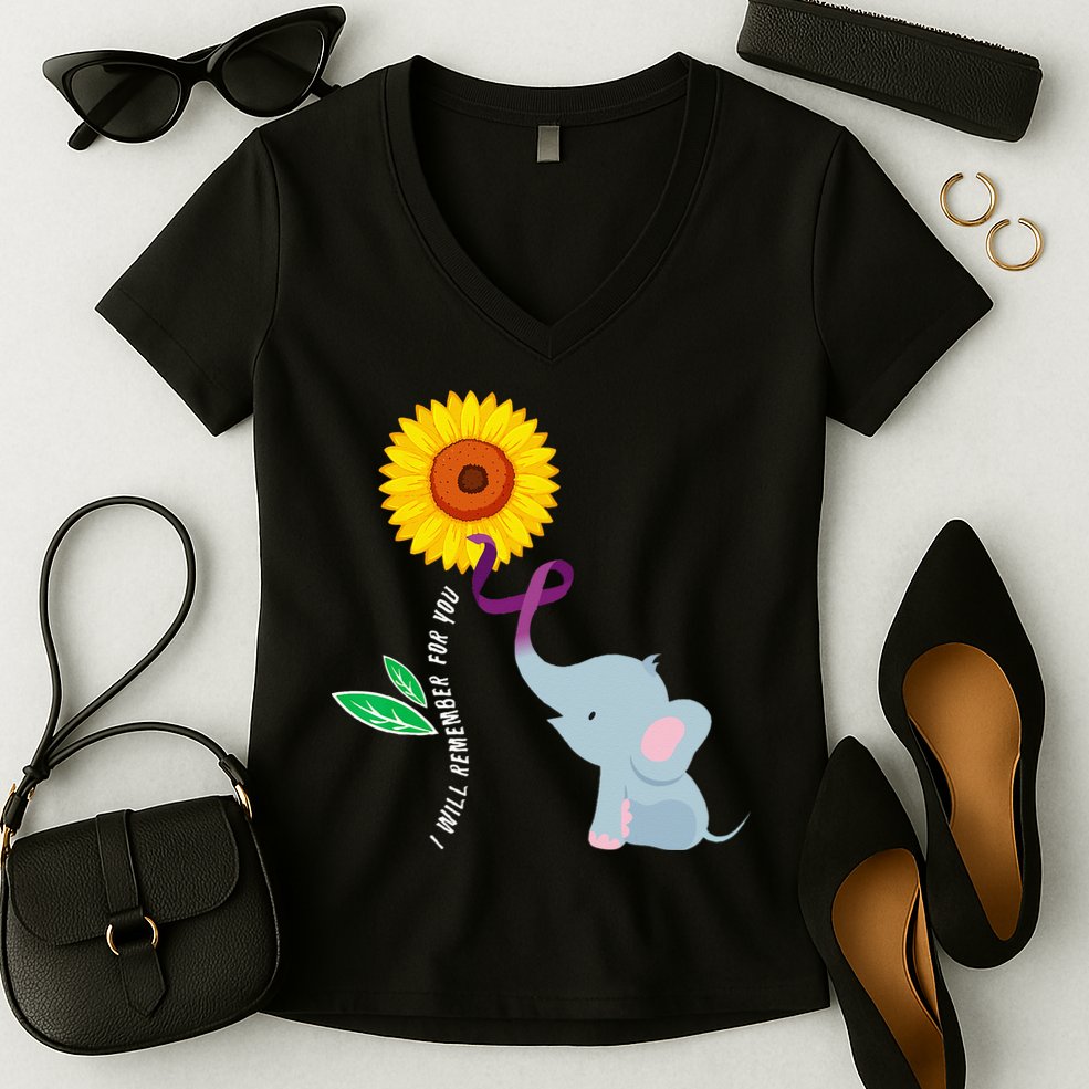 I Will Remember For You ALZ Dementia Alzheimers Awareness Women's V-Neck T-Shirt