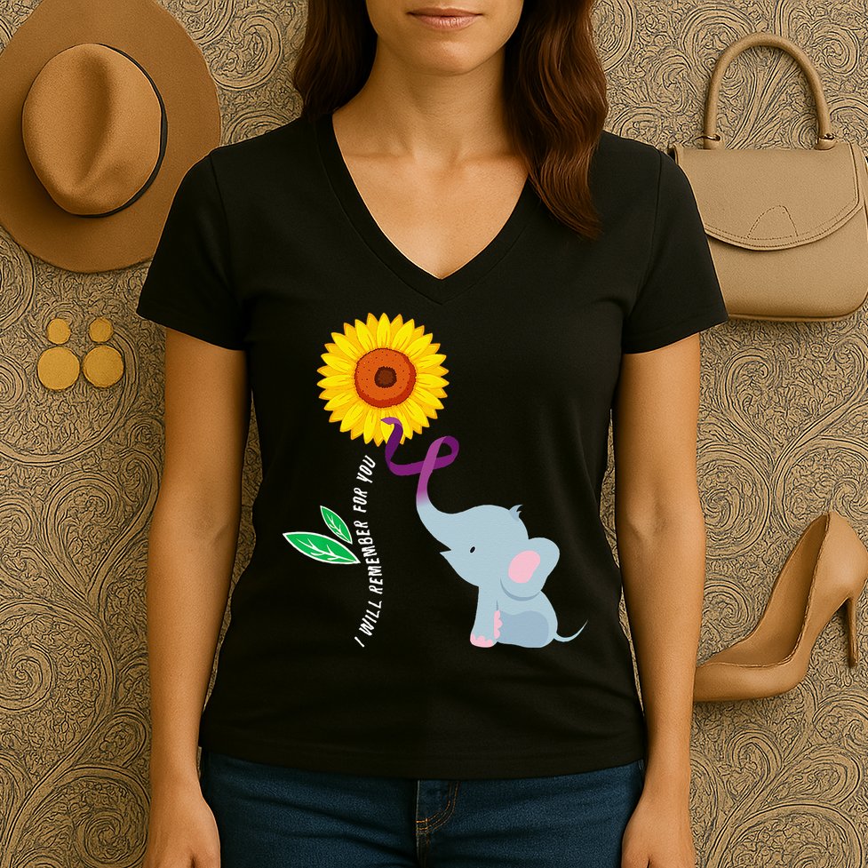 I Will Remember For You ALZ Dementia Alzheimers Awareness Women's V-Neck T-Shirt