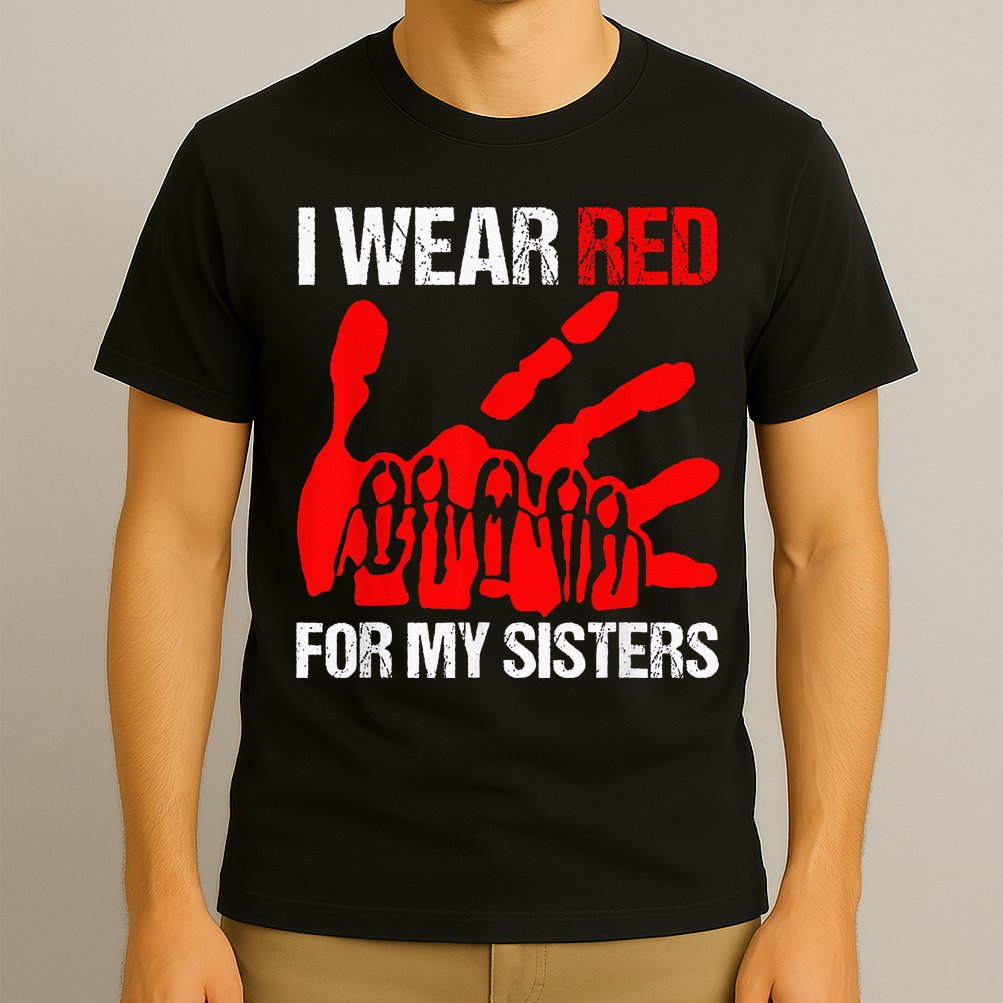 I Wear Red For MySister Native American Stop MMIW Red Hand T-Shirt