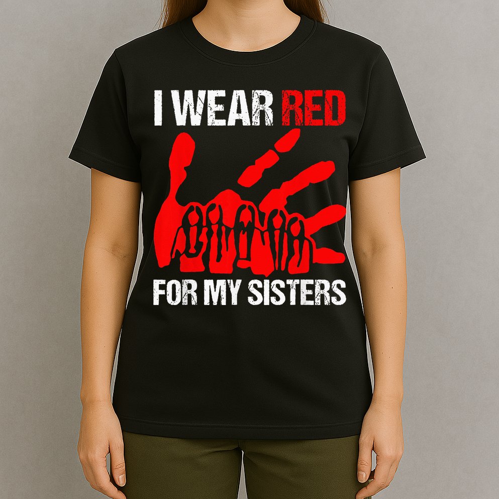 I Wear Red For MySister Native American Stop MMIW Red Hand T-Shirt