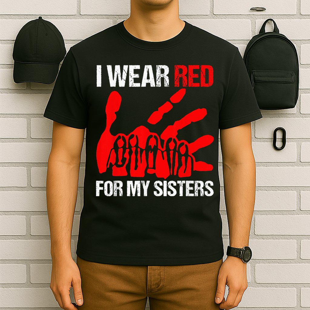 I Wear Red For MySister Native American Stop MMIW Red Hand T-Shirt