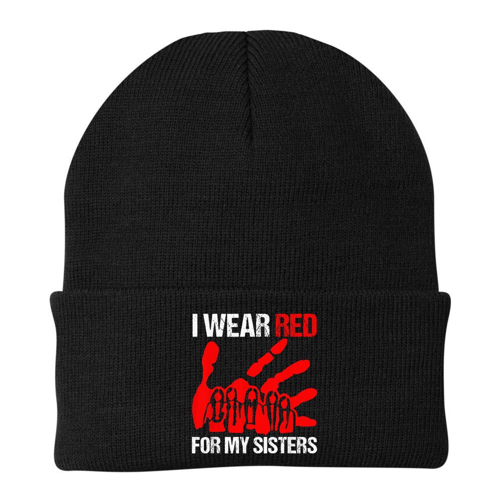 I Wear Red For MySister Native American Stop MMIW Red Hand Beanie