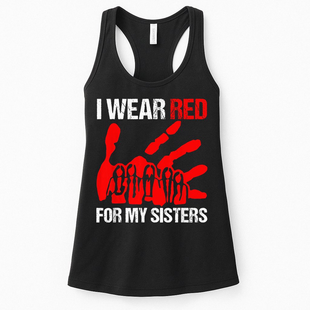 I Wear Red For MySister Native American Stop MMIW Red Hand Womens Tank Top