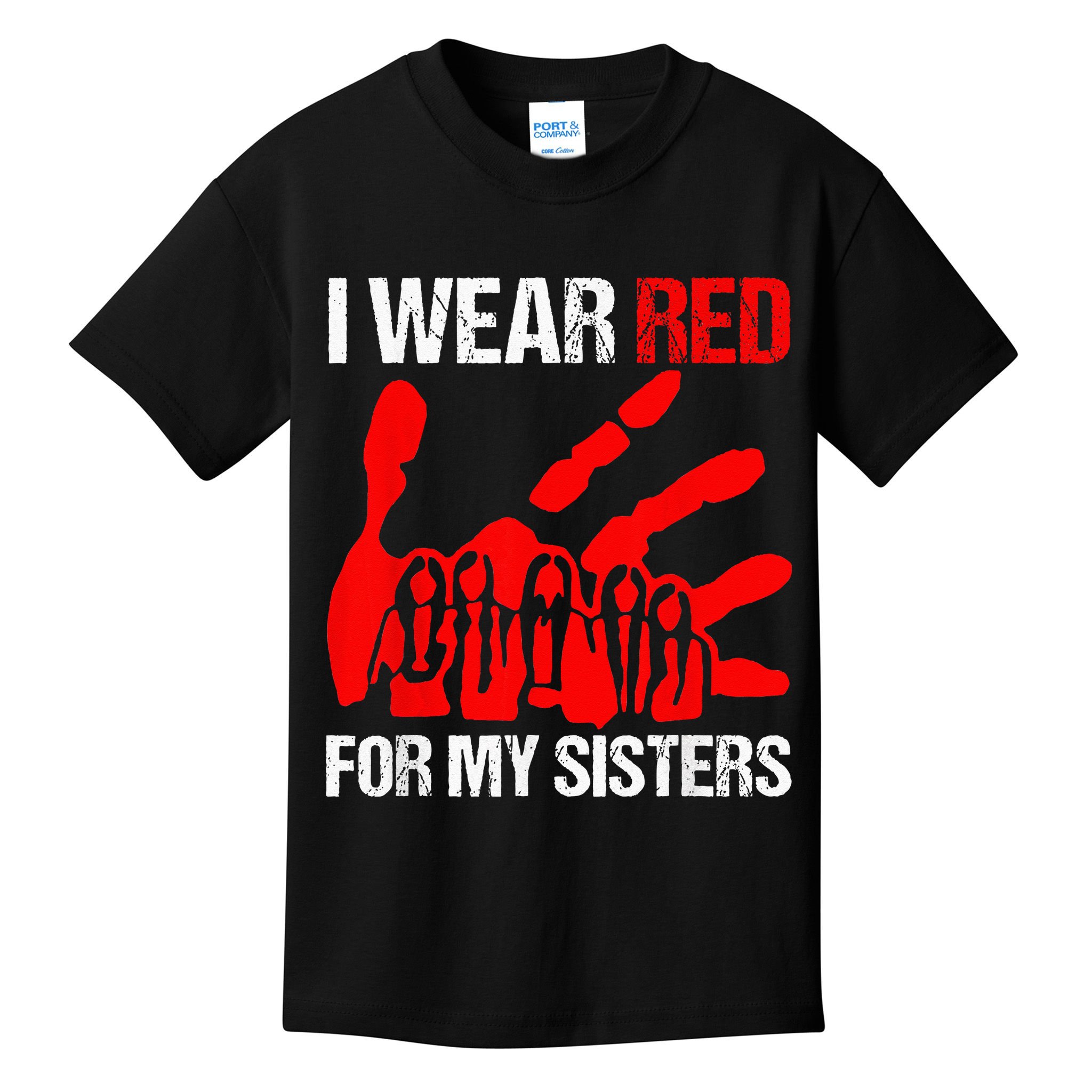 I Wear Red For MySister Native American Stop MMIW Red Hand Kids T-Shirt