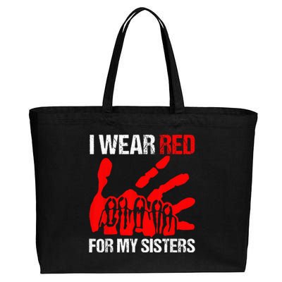 I Wear Red For MySister Native American Stop MMIW Red Hand Cotton Canvas Jumbo Tote