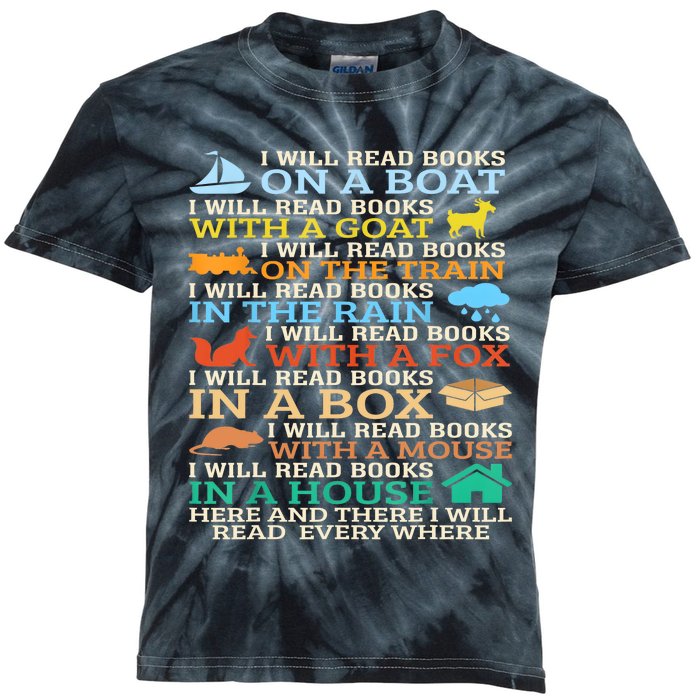 I Will Read Books On A Boat And Everywhere Reading Gifts Kids Tie-Dye T-Shirt