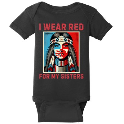 I Wear Red For My Sister Native American Stop Mmiw Baby Bodysuit