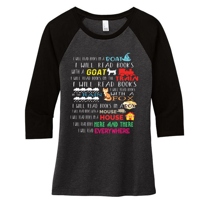 I Will Read Books On A Boat & Everywhere Reading Gifts Women's Tri-Blend 3/4-Sleeve Raglan Shirt