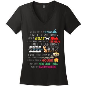 I Will Read Books On A Boat & Everywhere Reading Gifts Women's V-Neck T-Shirt