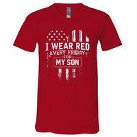 I Wear Red Every Friday For My Son Mom Dad V-Neck T-Shirt