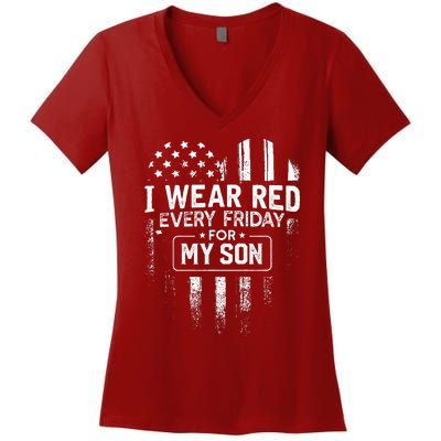 I Wear Red Every Friday For My Son Mom Dad Women's V-Neck T-Shirt