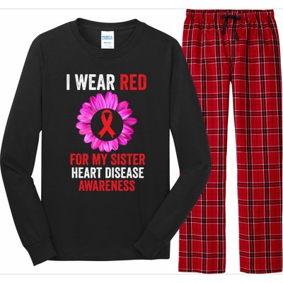 I Wear Red For My Sister Heart Disease Awareness Ribbon Meaningful Gift Long Sleeve Pajama Set