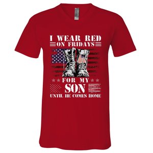 I Wear Red On Fridays For My SON Until He Comes Home V-Neck T-Shirt