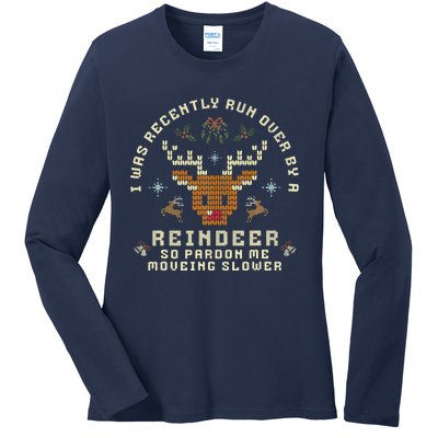 I Was Recently Run Over By A Reindeer Merry Christmas Xmas Ladies Long Sleeve Shirt