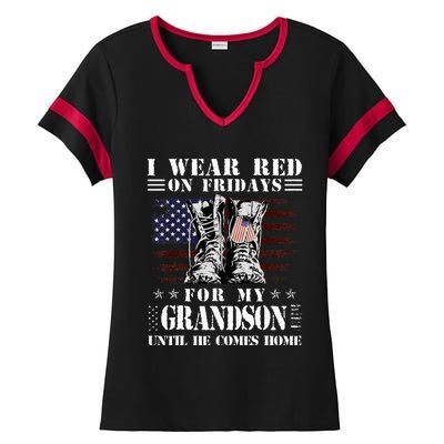 I Wear Red On Fridays For My GRANDSON Until He Comes Home Ladies Halftime Notch Neck Tee