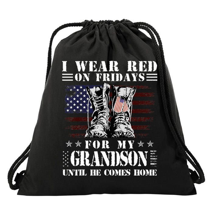 I Wear Red On Fridays For My GRANDSON Until He Comes Home Drawstring Bag